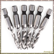 [S D K G] 6Pcs Drill Tap Set Hex Shank SAE Combination Drill and Tap Bit Set HSS 4341 Screw Tap Debu