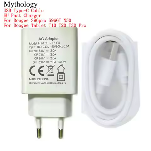 Fast Charger for Doogee S86 Pro S86 S59 Pro S95 Pro 24W EU Quick Charging 12V2A Type-C USB Cable Cel