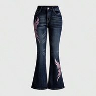 Women's Y2K Baddie Rhinestone Butterfly Wing Embroidery Distressed Rhinestone Embellished Jeans
