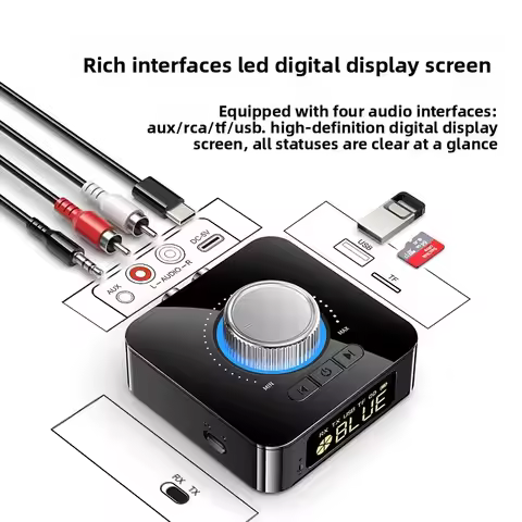 Bluetooth 6.0 Audio Receiver 3D Stereo Music Wireless Adapter TF Card/RCA/AUX/USB Jack For Car Speak