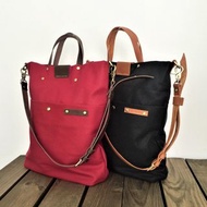 UNISEX WAXED CANVAS TALL SLING TOTE / TALL HANDHELD BAG - LS18