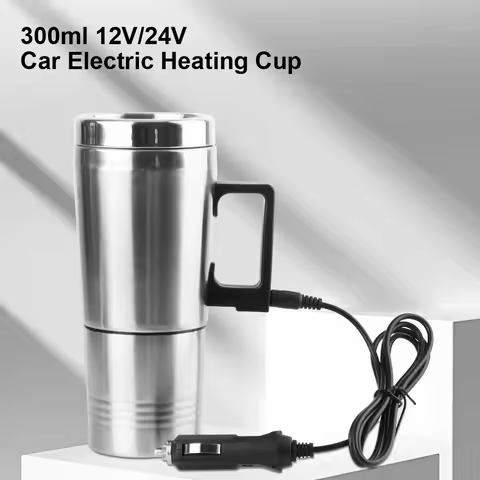 24V/12V Electric Heating Cup Car Kettle Milk Coffee Mug 300ml Cup Camping Travel Kettle Cigar Lighte