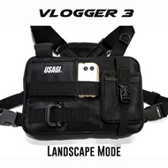 1025 USAGI Vlogger 3 Chest Cam Landscape Mode Motorcycle Rig Bag w Smartphone Holder Body Camera Bla