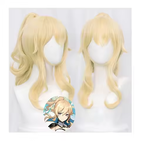 Anime Jean Cosplay Wig Genshin Impact Blond Curly Ponytail Heat Resistant Synthetic Hair Anime Cospl