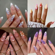 96pcs(4mixed ) 3D Three-Dimensional Gelnail Makes Flower Nails With Rhinestones Design Long Almond F