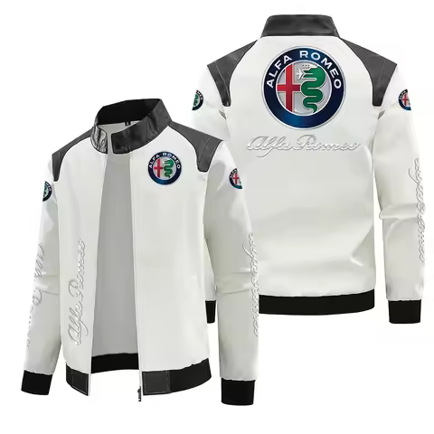2026 Hot Alfa Romeo New For Alfa Romeo Leather Jacket Stand-up Collar Zipper Design Leisure Motorcyc