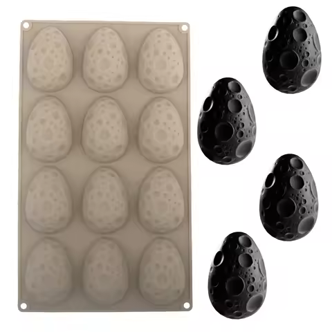 12 Cavity Semi 3D Moon Mousse Cake Silicone Mold Egg-Shaped Chocolate Dessert Mold French Pastry Bak