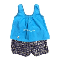 ชุดไทยเด็ก ชุดสงกรานต์เด็ก (T03) ชุดไทยเด็กผู้หญิง ชุดลายไทย เสื้อผ้าลายลูกไม้ กางเกงลายไทย
