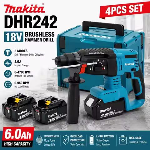 100% Original Makita DHR242 18V Brushless Cordless Rotary Hammer Drill 24mm Concrete 4700 IPM 3-Mode