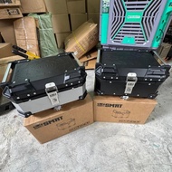 SMRT ALUMINIUM TOP BOX TANKER 28L 45L 55L KOTAK PETI ALUMINIUM BLACK/SILVER + BASE PLATE box motor