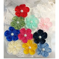 RIBBON FLOWER HANDMADE 3.5CM FIVE PETAL WITH PEARL 9pesos each flower MINIMUM of order 5PCS UP