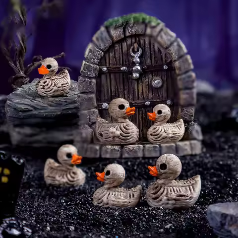 5PCS Mini Ducks Skeleton Halloween Decorations Resin Scary Duck Miniatures Home Decorative Figurines