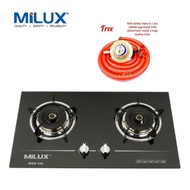 MGH-348 Milux Premium 2 Burner Built-In
Cooker Hob Free 1 Set Milux L.P.G Gas Regulator With Safety Valve