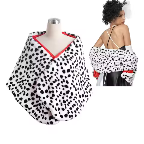 Women's Cruella Deville Costume Dalmatian Print Shawl Scarf Stole Black White Adult Halloween Outfit