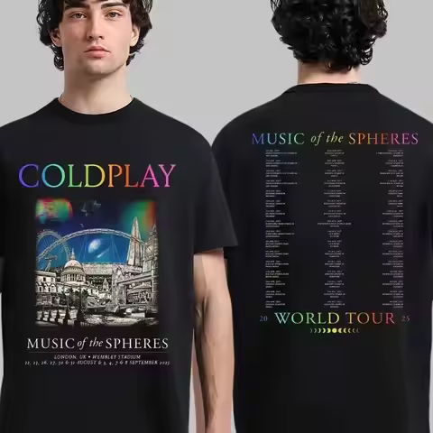Y2k Hip Pop T Shirts Coldplay London Music of The Spheres Tour Tee 2025 At Wembley Stadium on 22 23 
