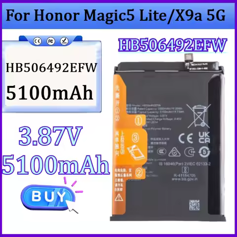New HB506492EFW 3.87V 5100mAh High Quality Battery for Honor Magic5 Lite/X9a 5G RMO-NX1/NX3 HB506492