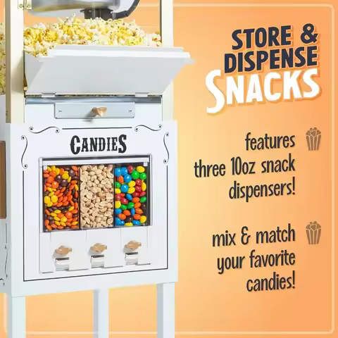-Popcorn Maker Machine, Professional Cart With 8 Oz Kettle Makes Up To 32 Cups Vintage Popcorn Machi