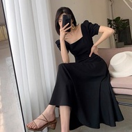 7995 Korean black dress for civil wedding long formal dress below the knee dress