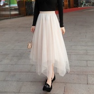 半身裙2025不规则百褶裙网纱中长款四季长裙高腰显瘦纱裙仙女 An81E9m96G0215