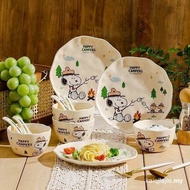 Molly Preferred Cute Snoopy Ceramic Tableware Cream Rice Bowl Plate Spoon Tableware Set Gift Box Cut
