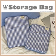 ✿Coububu✿ Japanese Ins Light blue grid Laptop bag for i-Pãd Korean Fashion Pastel Color Bag  For 10/