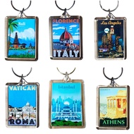 INTERNATIONAL KEYCHAIN SOUVENIR - LOS ANGELES, ITALY, BALI, ATHENS, VATICAN, ISTANBUL