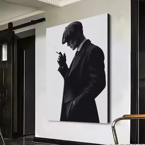 Large Size Classic Tommy Shelby Smoking Canvas Painting British Gangster Drama Man Cillian Murphy Ar