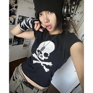 Skull crop top y2k baby tee harajuku acubi goth aesthetic outfit