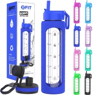 32 oz Glass Water Bottle with Straw Lid, Time Marker, Sleeve & Extra Lid - Motivational, Wide Mouth,