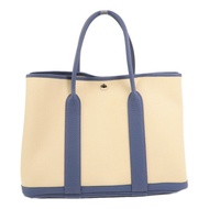HERMES 帆布Garden Party PM銀扣手挽袋Bleu Brighton