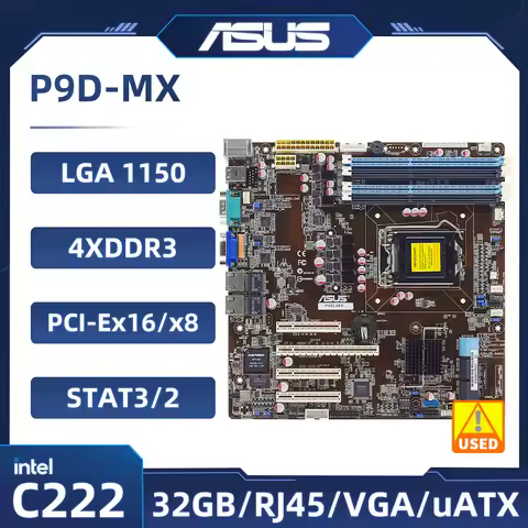 Asus P9D-MX server Motherboard Intel C222 1150 DDR3 32GB support Core i3-4170 cpu 4×SATA III USB 2.0