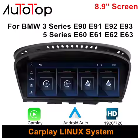 8.9" Wireless CarPlay Android Auto LINUX Multimedia Display Screen 1920*720 For BMW 3/5 Series E60 E