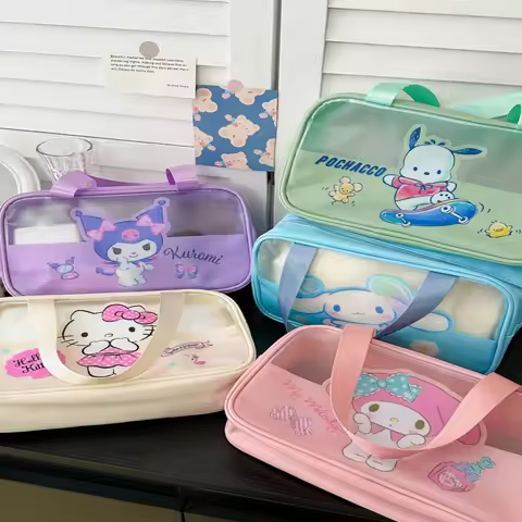 Cartoon Sanrio Kuromi Hello Kitty Makeup Bag Melody Cinnamoroll Large Capacity Handbag Lipstick Stor