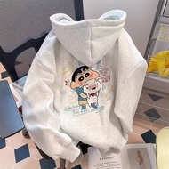 【 M-8XL 】Japanese Style Trendy Anime Crayon Shin Chan Printed Long Sleeved Hoodie Jacket for Men Fas