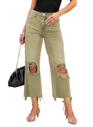 LOLONG High Waisted Ripped Flare Jeans for Women Casual Distressed Pants