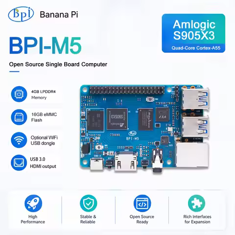 Banana PI BPI-M5 Amlogic S905X3 Quad Core ARM Mali G31 4GB LPDDR4 RAM 16GB eMMC Flash Support Linux 