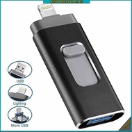3-in-1 64GB USB Black Flash Drive External Memory Storage Photo Stick For iPhone iPad PC
