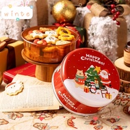 WINTE Christmas Tinplate Candy Box, Round Metal Cookie Tin Box, Cartoon Red Empty Santa Claus Biscui