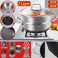 Elantas [26cm/28cm/30cm] 2 LAYER SUS316 Stainless Steel Nonstick Honeycomb Steamer Cooking Wok & Ste