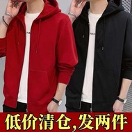 jaket lelaki Sweater ritsleting bertudung dan baldu jenama bergaya musim luruh dan musim sejuk lelak