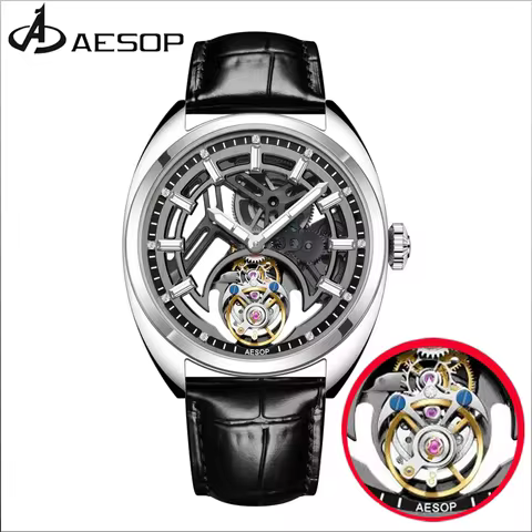 AESOP Flying Tourbillon Mechanical Hand Wind Watch for Men Luxury Skeleton Fashion Color Diamond Dia