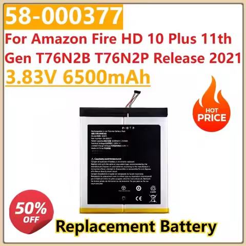 New 3.83V 6500mAh Battery 58-000377 For Amazon Fire HD 10 Plus 11th Gen T76N2B T76N2P Release 2021