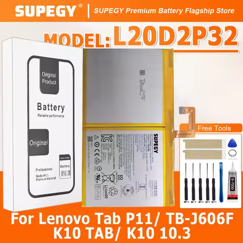100% New Battery L20d2p32 For Lenovo Tab P11/ TB-J606F/K10 TAB/ K10 10.3 Battery + Free Tools