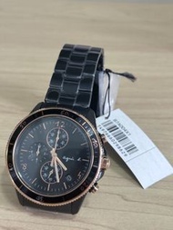 全新 正貨 agnès b. Anges b海外限定三環 石英黑鋼計時手錶 43mm (B7A004X1)大圈鋼帶（精工 seiko ) Chronograph Quartz Watch