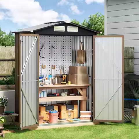 5x3FT Outdoor Steel Storage Shed, Lockable Doors, Compact Metal Tool Shed for Garden, Backyard, Pati