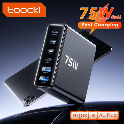Toocki 75W GaN Charger 6-in-1 Desktop Fast Phone USB Charger with U-Shaped Base PPS PD Type C Charge