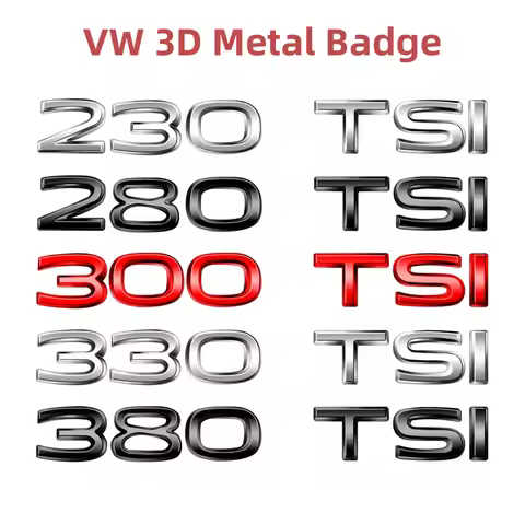 1Pcs 3D Metal Car Decor 300 330 380 280 230 TSI Emblem Badge Auto Bumper Trunk Sticker For Volkswage
