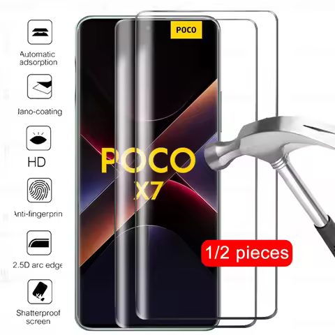 1/2Pcs Tempered Glass Curved Cover For Xiaomi Poco X7 9D Screen Protector Poco X7 Global PocoX7 X 7 