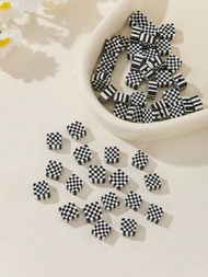 20 piezas/bolsa Accesorio para manualidades con cuentas de cerámica suave con patrón de ajedrez para hacer pulseras y collares