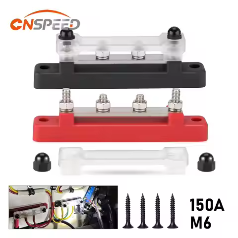 Battery Bus Bar Terminal Block 48V 150A Marine 8x1/4 M6 Power Distribution Block with Cover 12V-48V 